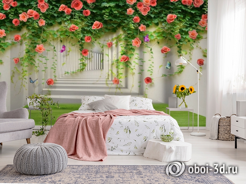 3D Фотообои «Тоннель с лианами роз» вид 2