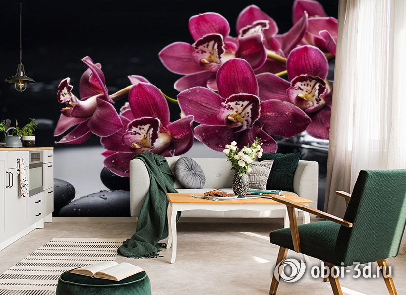  3D Фотообои «Бордовые орхидеи» вид 7