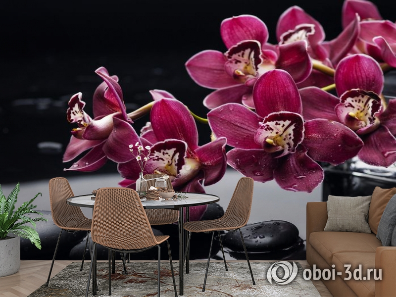  3D Фотообои «Бордовые орхидеи» вид 2