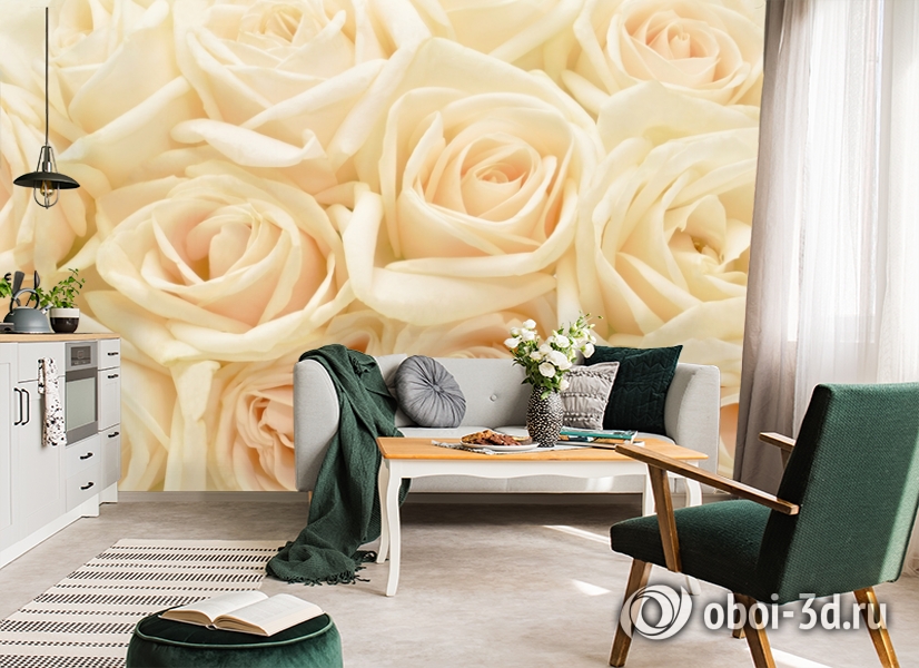 3D Фотообои «Ковер из бежевых роз» вид 7