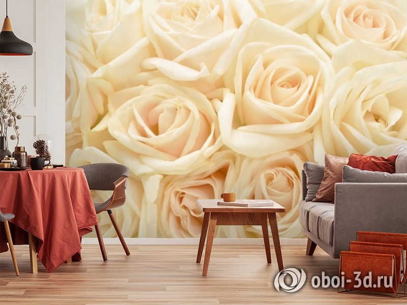 3D Фотообои «Ковер из бежевых роз» вид 5