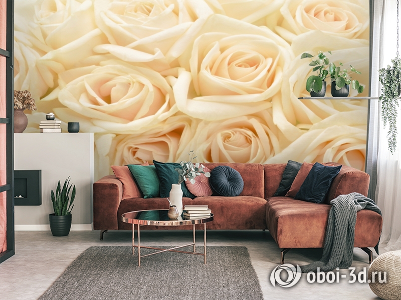 3D Фотообои «Ковер из бежевых роз» вид 3
