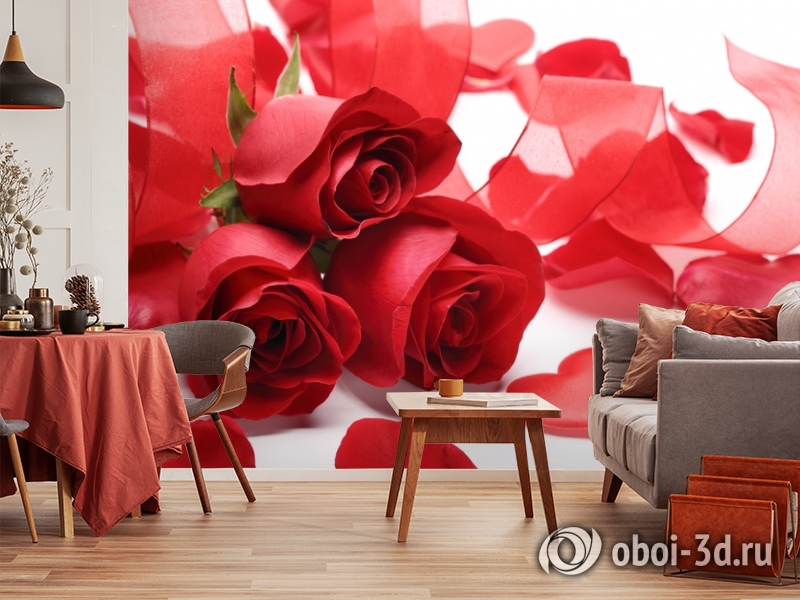 3D Фотообои «Композиция с алыми розами» вид 5