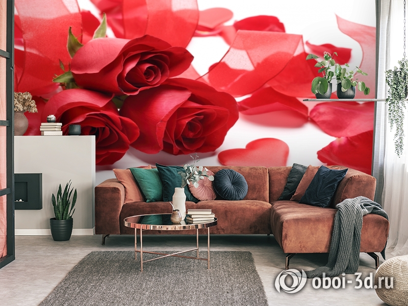 3D Фотообои «Композиция с алыми розами» вид 3
