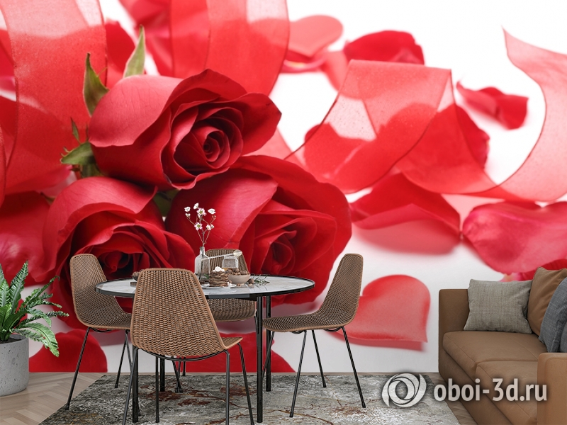 3D Фотообои «Композиция с алыми розами» вид 2