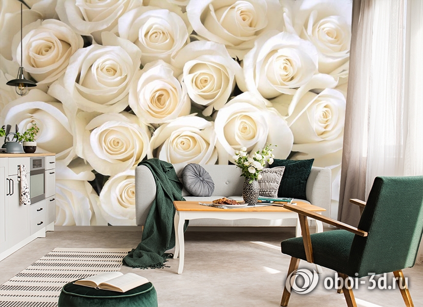 3D Фотообои «Нежные белые розы» вид 7