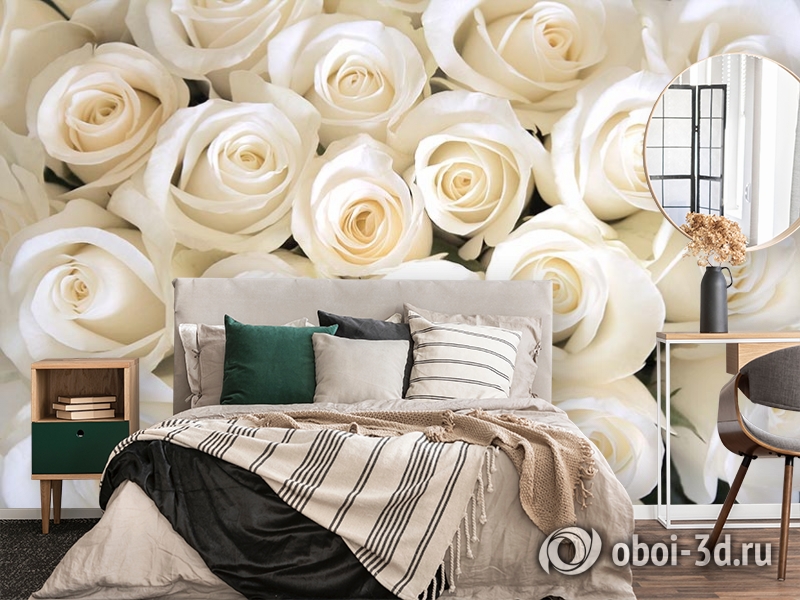 3D Фотообои «Нежные белые розы» вид 4