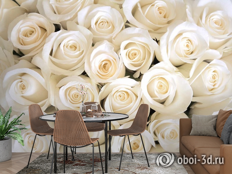 3D Фотообои «Нежные белые розы» вид 2