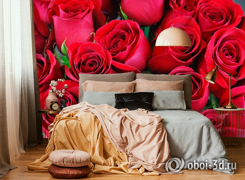 3D Фотообои «Нежные бордовые розы» вид 6