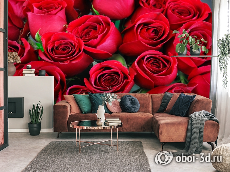3D Фотообои «Нежные бордовые розы» вид 3