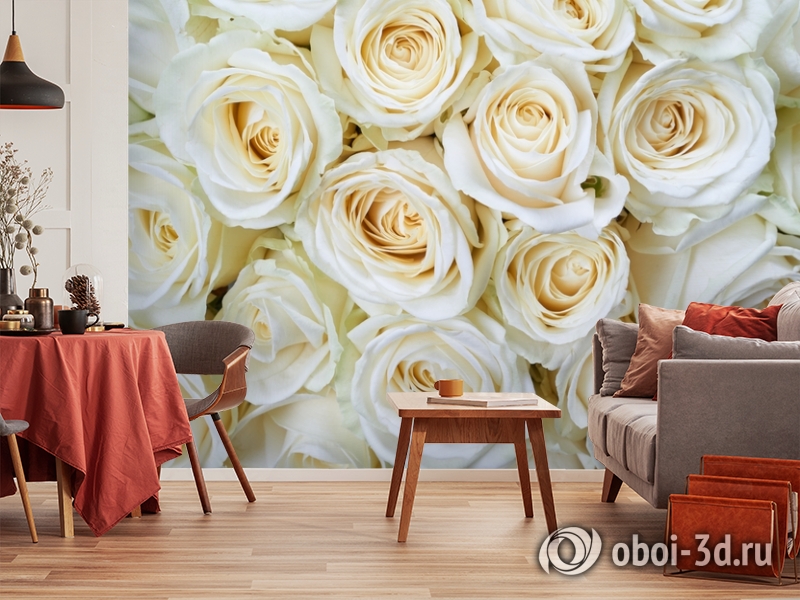 3D Фотообои «Нежные кремовые розы» вид 5