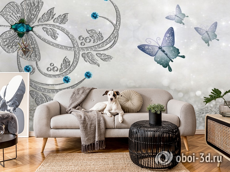 3D Фотообои «Сверкающая композиция с бабочками» вид 5