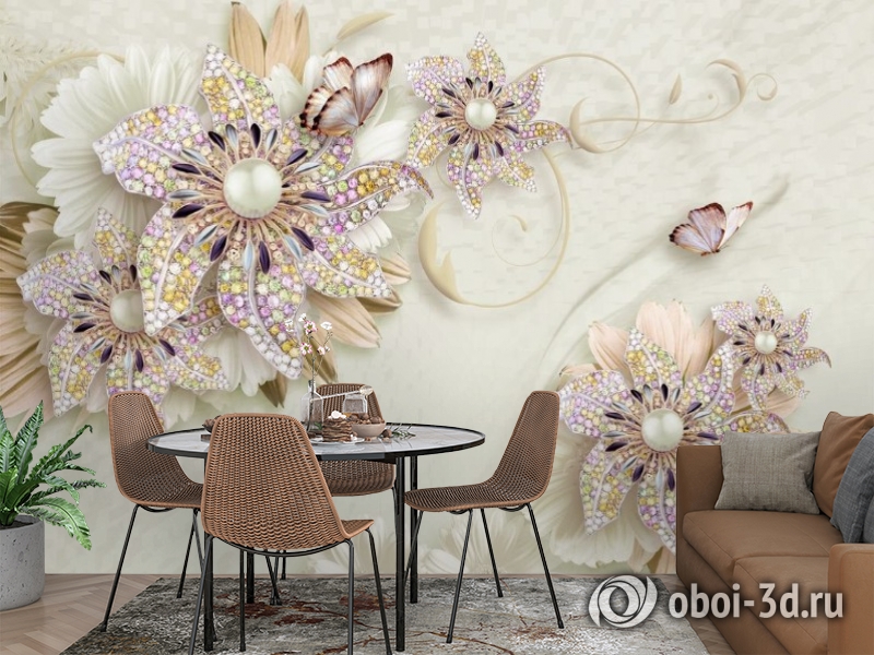 3D Фотообои «Радужные ювелирные цветы» вид 3