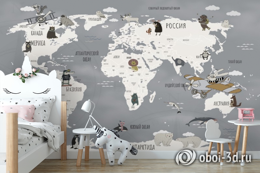 3D Фотообои «Ретро карта с животными» вид 8