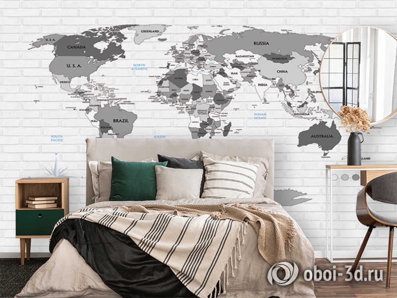 3D Фотообои «Карта на стене в стиле лофт» вид 4