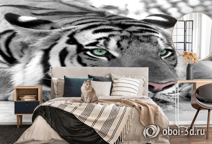 3D Фотообои  «Тигр черно-белые»  вид 5