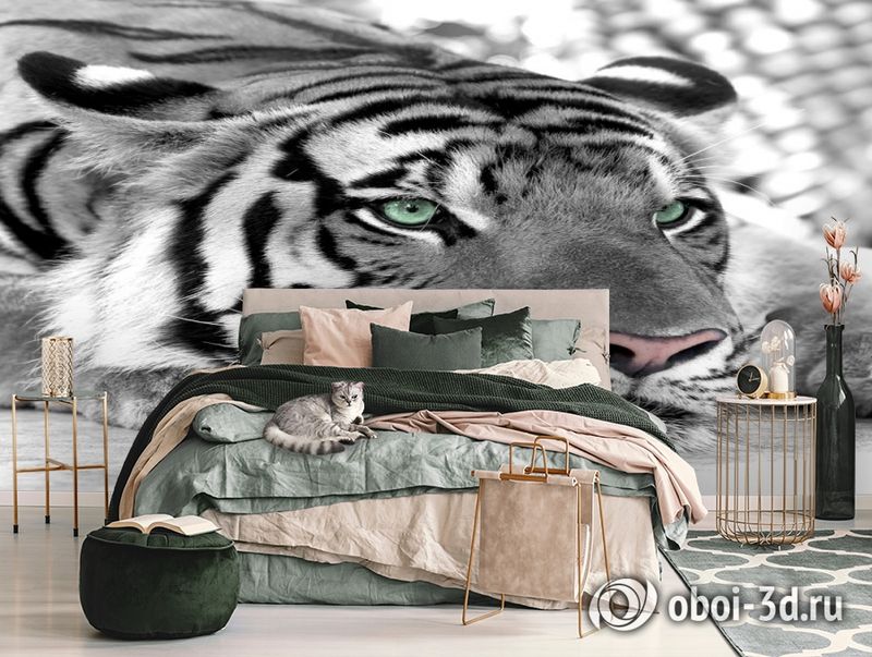 3D Фотообои  «Тигр черно-белые»  вид 3
