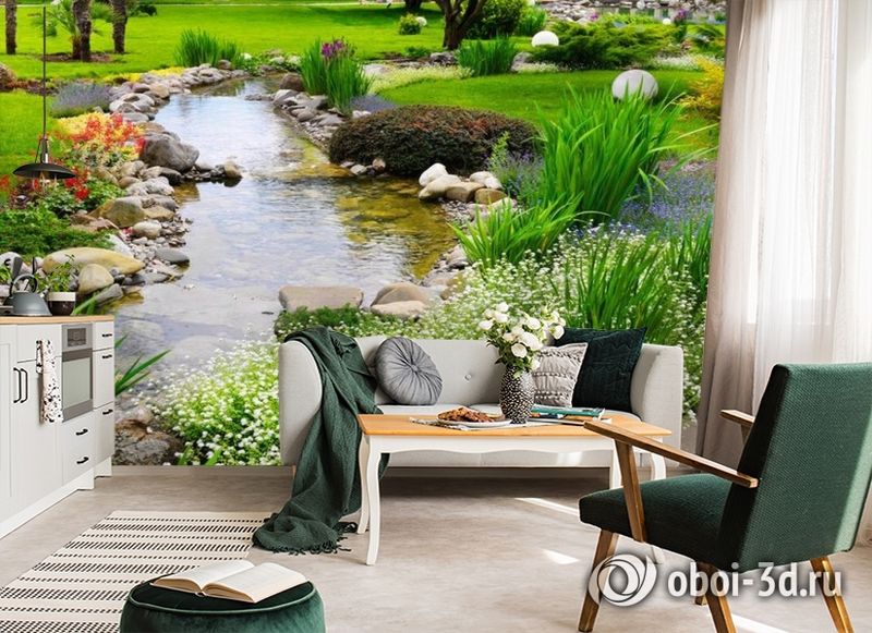 3D Фотообои  «Ручей в саду»  вид 6