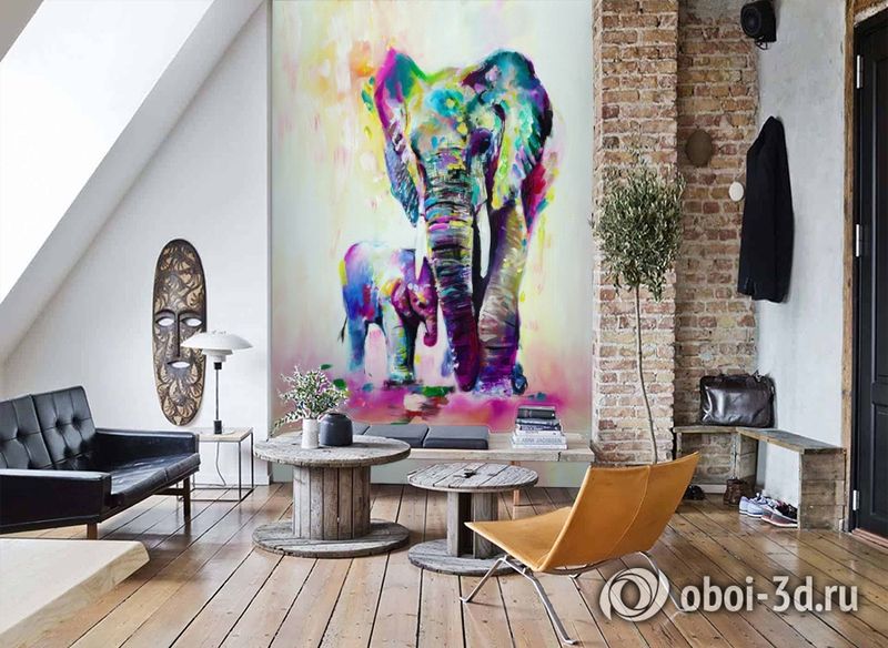3D Фотообои «Семья слонов» вид 7