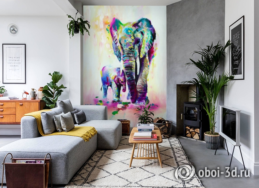 3D Фотообои «Семья слонов» вид 2