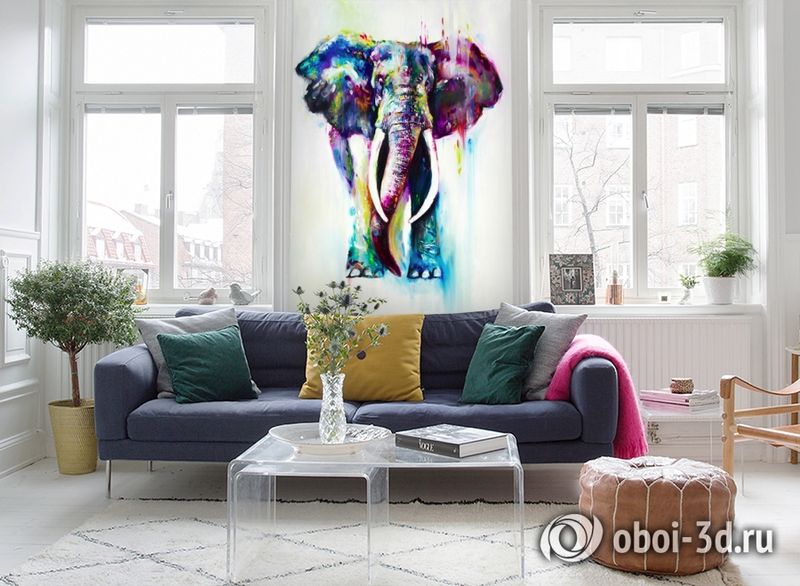 3D Фотообои «Слон акварелью» вид 5