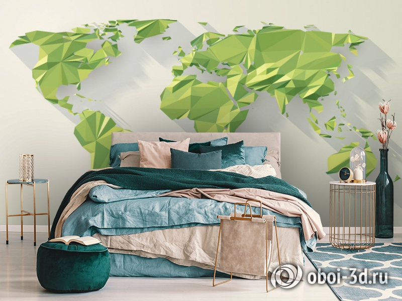 3D Фотообои «Зеленые континенты из полигонов» вид 6