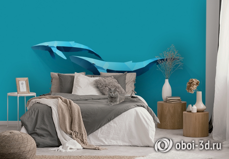 3D Фотообои «Полигональные киты» вид 4