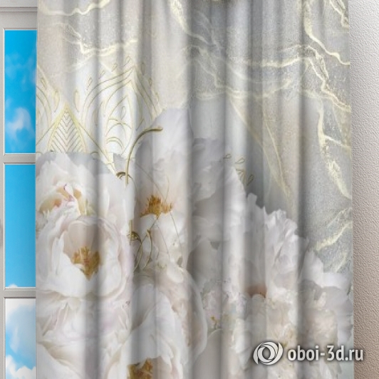  Фотошторы «Роскошные пионы на мраморе» вид 2
