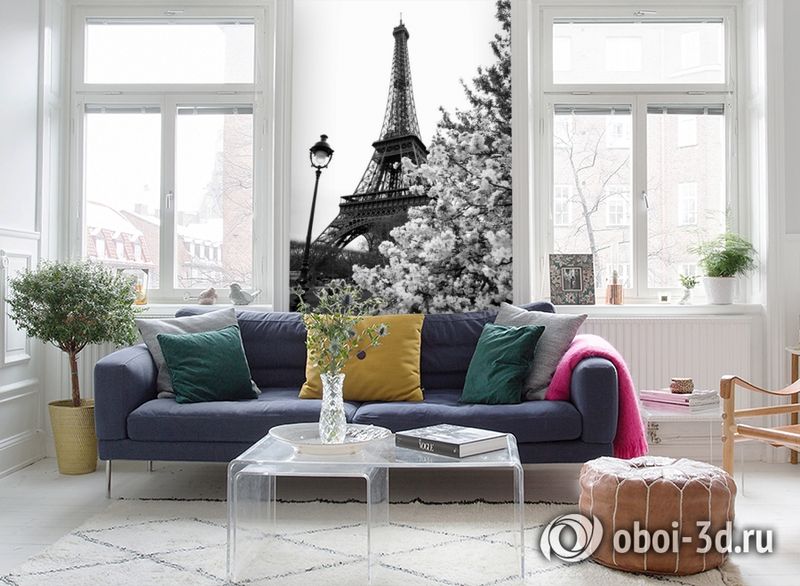 3D Фотообои «Цветущие деревья в Париже» вид 5