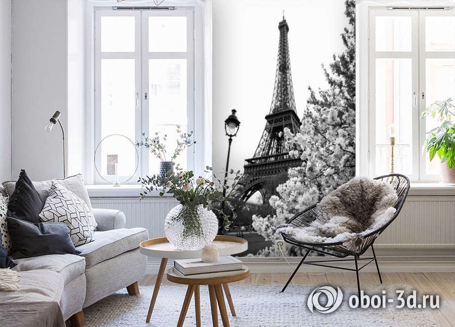 3D Фотообои «Цветущие деревья в Париже» вид 4