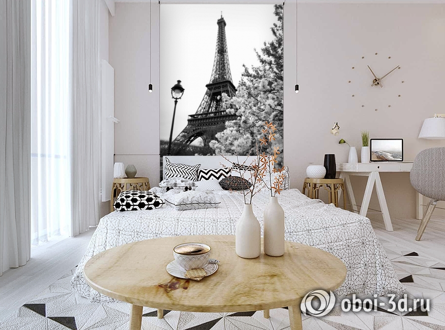 3D Фотообои «Цветущие деревья в Париже» вид 3