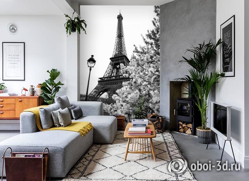 3D Фотообои «Цветущие деревья в Париже» вид 2