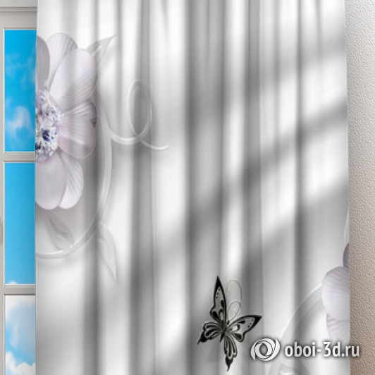 Фотошторы «Сапфировая фантазия с цветами и бабочками» вид 2
