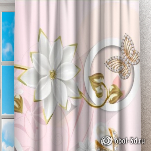 Фотшторы «Фарфоровые цветы с ювелирными цветами и бабочками» вид 2