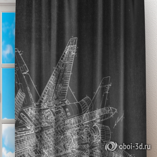 Фотошторы «Истребитель чертеж на темном» вид 2