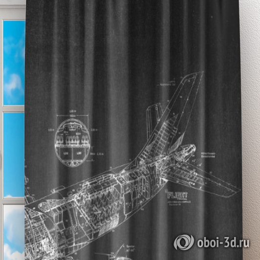 Фотошторы «Самолет чертеж на темном» вид 2
