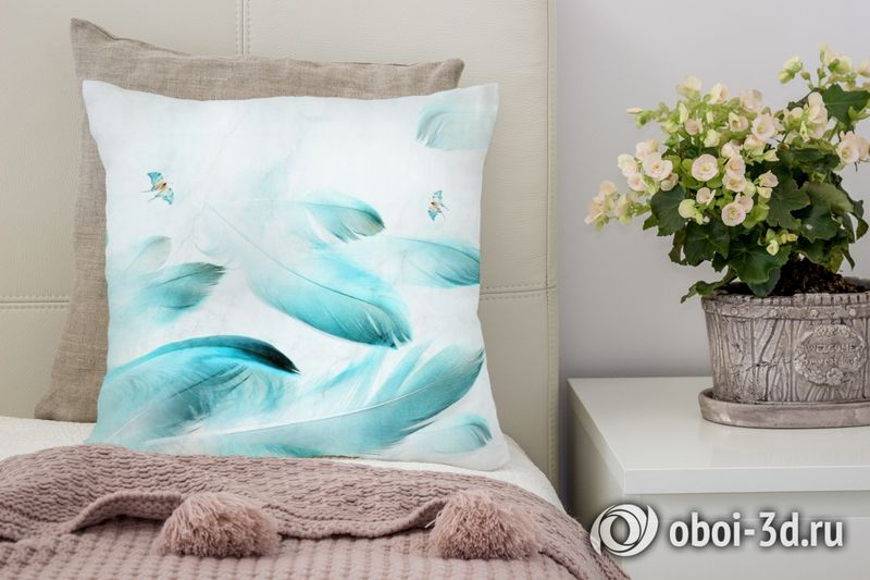 3D Подушка «Бабочки в бирюзовых перьях» вид 4