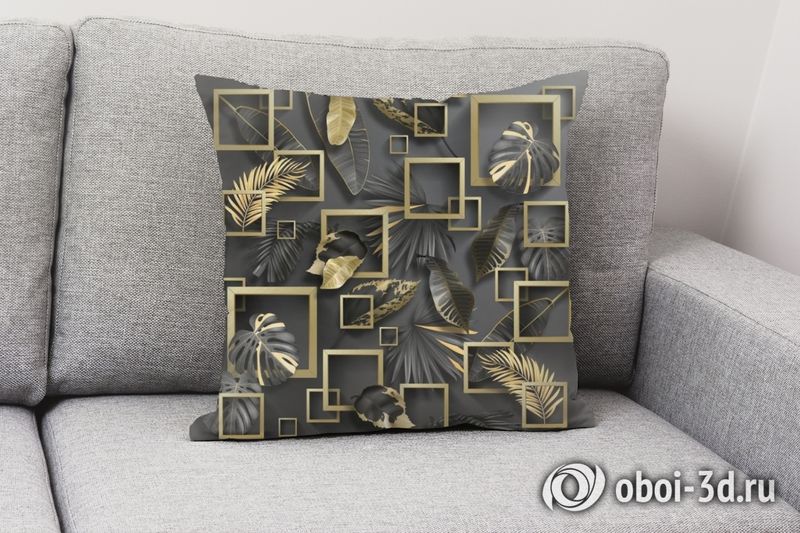 3D Подушка «Листья с золотыми квадратами» вид 2