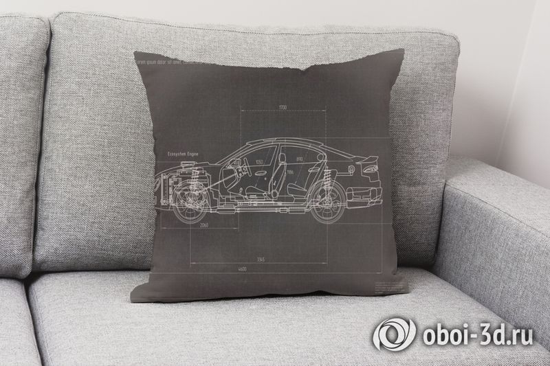 3D Подушка «Авто чертеж на темном» вид 2