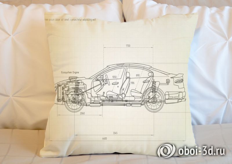 3D Подушка «Авто чертеж на светлом» вид 5