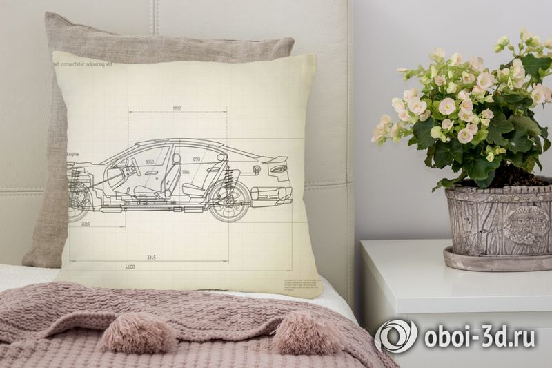 3D Подушка «Авто чертеж на светлом» вид 4