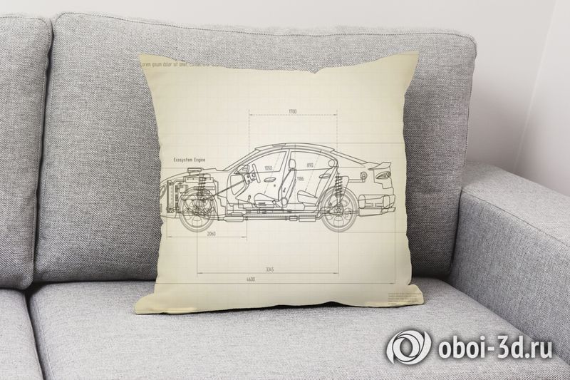3D Подушка «Авто чертеж на светлом» вид 2
