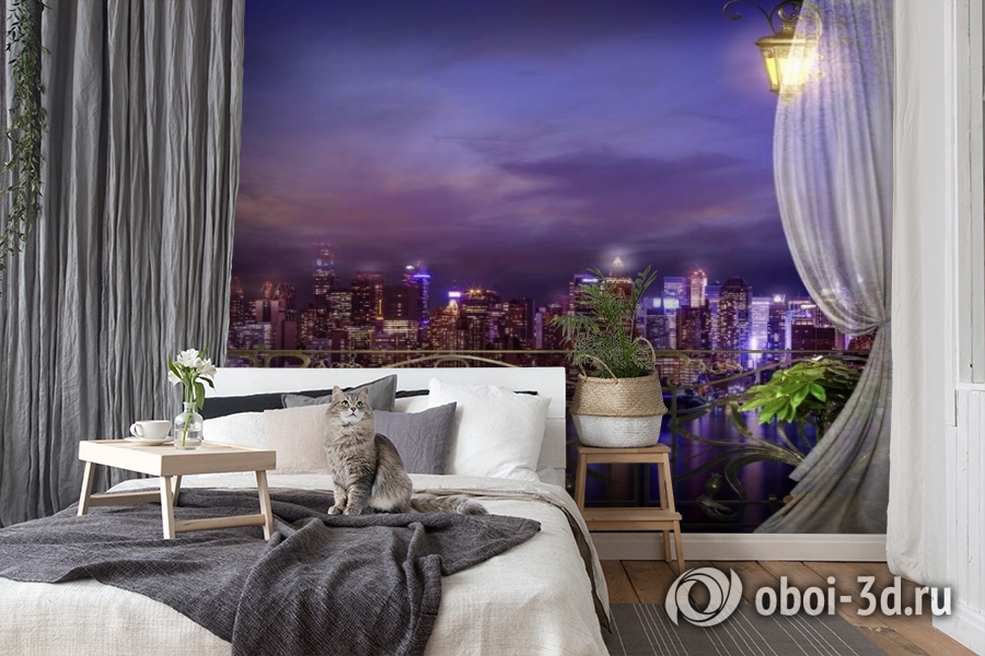 3D Фотообои «Балкон с видом на ночной город» вид 7