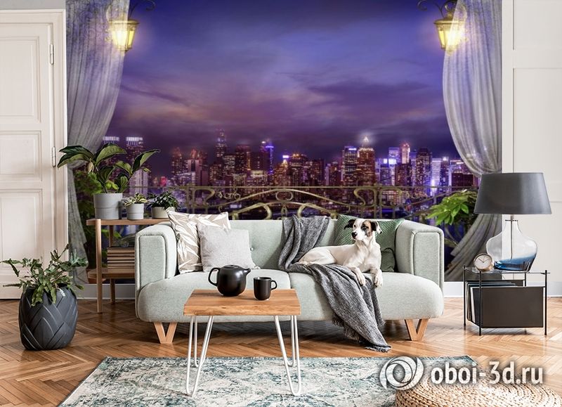3D Фотообои «Балкон с видом на ночной город» вид 6