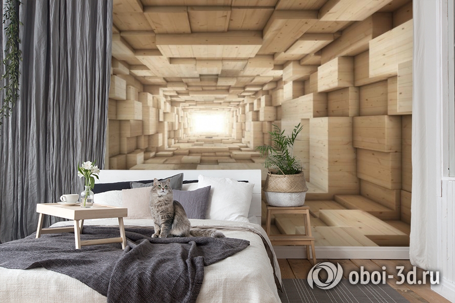 3D Фотообои «Тоннель из деревянных кубов» вид 8