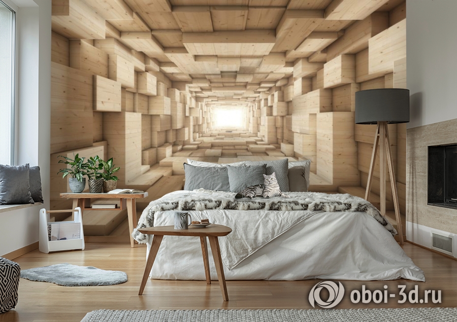 3D Фотообои «Тоннель из деревянных кубов» вид 7