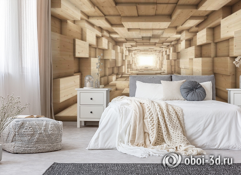 3D Фотообои «Тоннель из деревянных кубов» вид 6