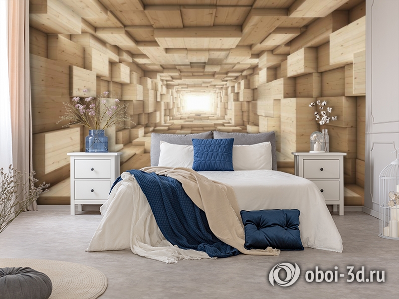 3D Фотообои «Тоннель из деревянных кубов» вид 5