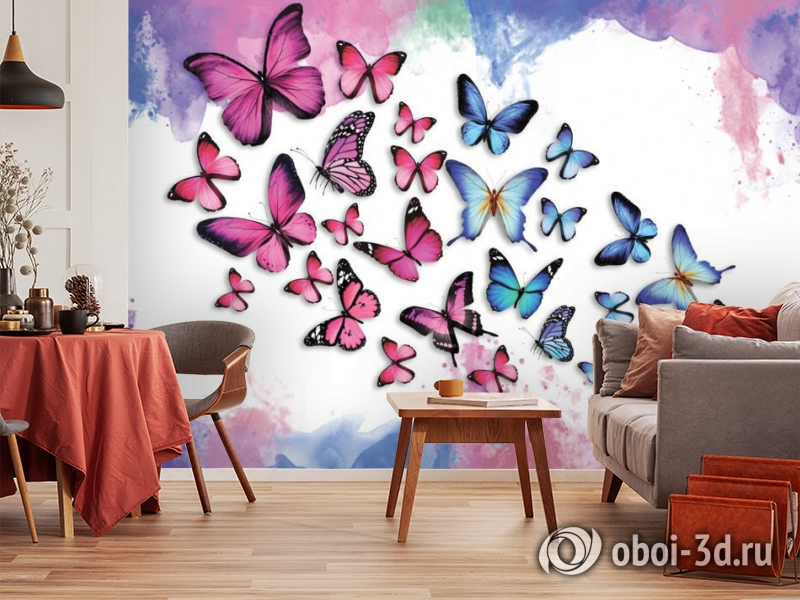 3D Фотообои «Красочные бабочки» вид 3