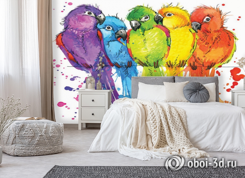 3D Фотообои «Яркие попугайчики» вид 6